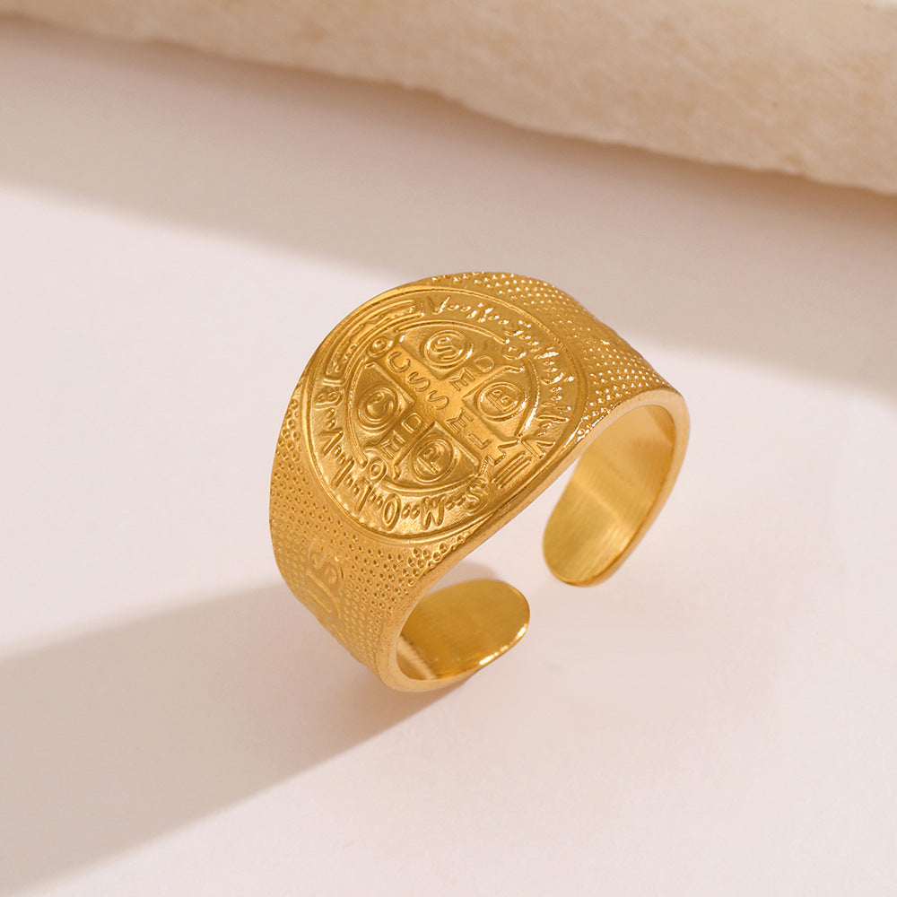 ADJUSTABLE WIDE CROSS RING