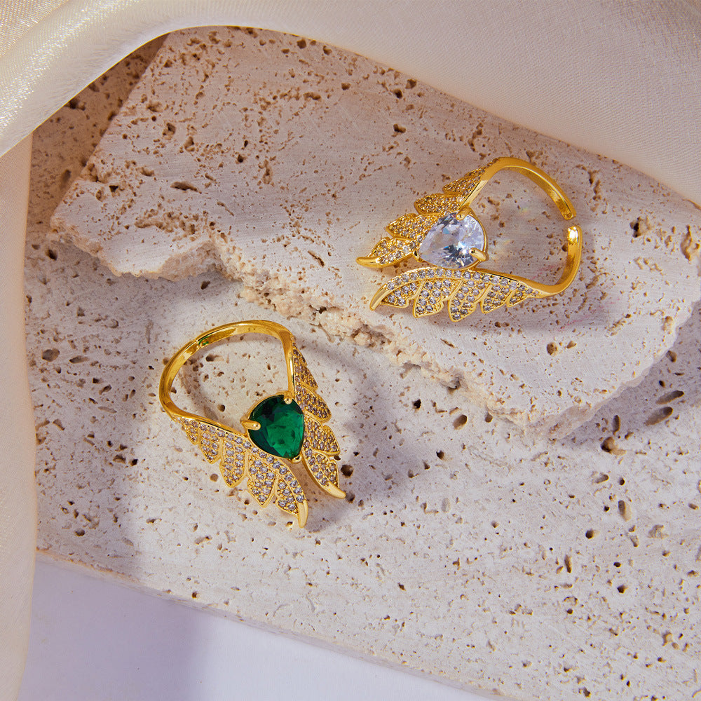 Angel Wings Sparkling Stone Ring