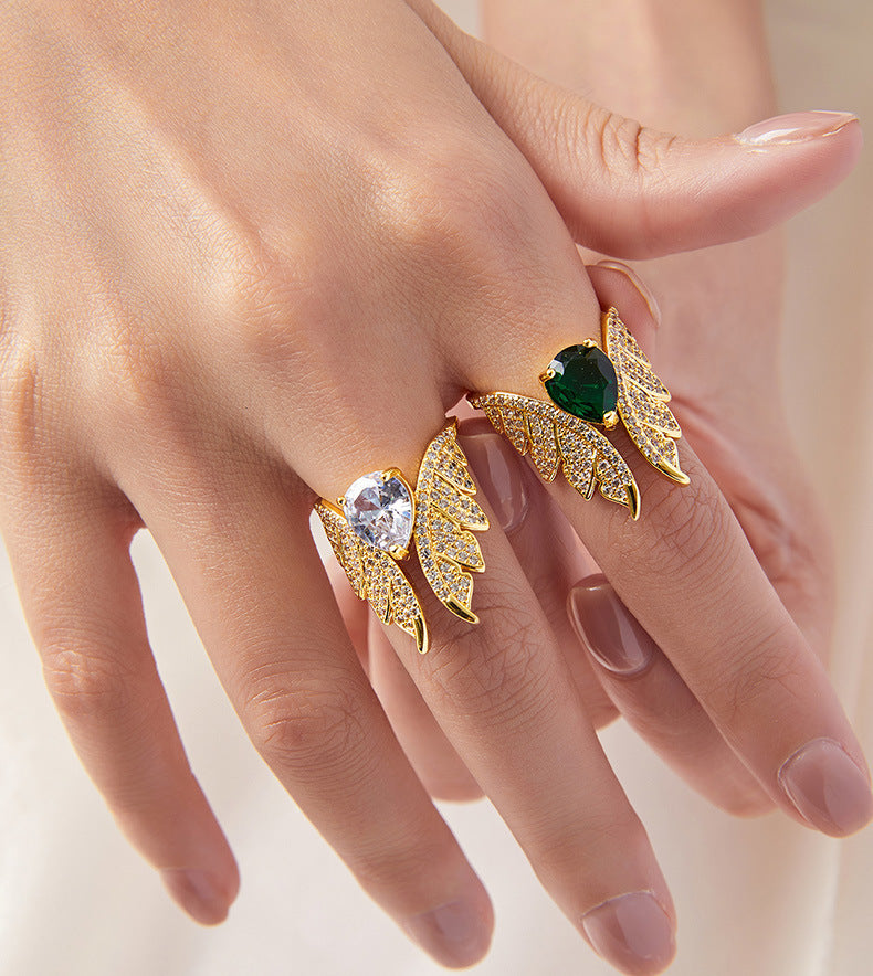 Angel Wings Sparkling Stone Ring