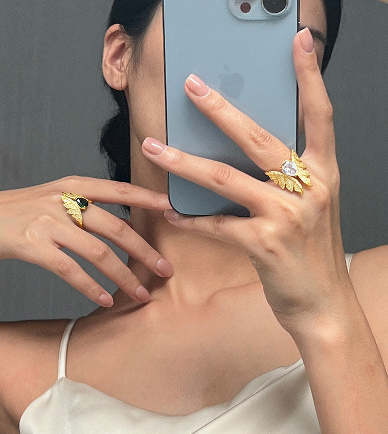 Angel Wings Sparkling Stone Ring