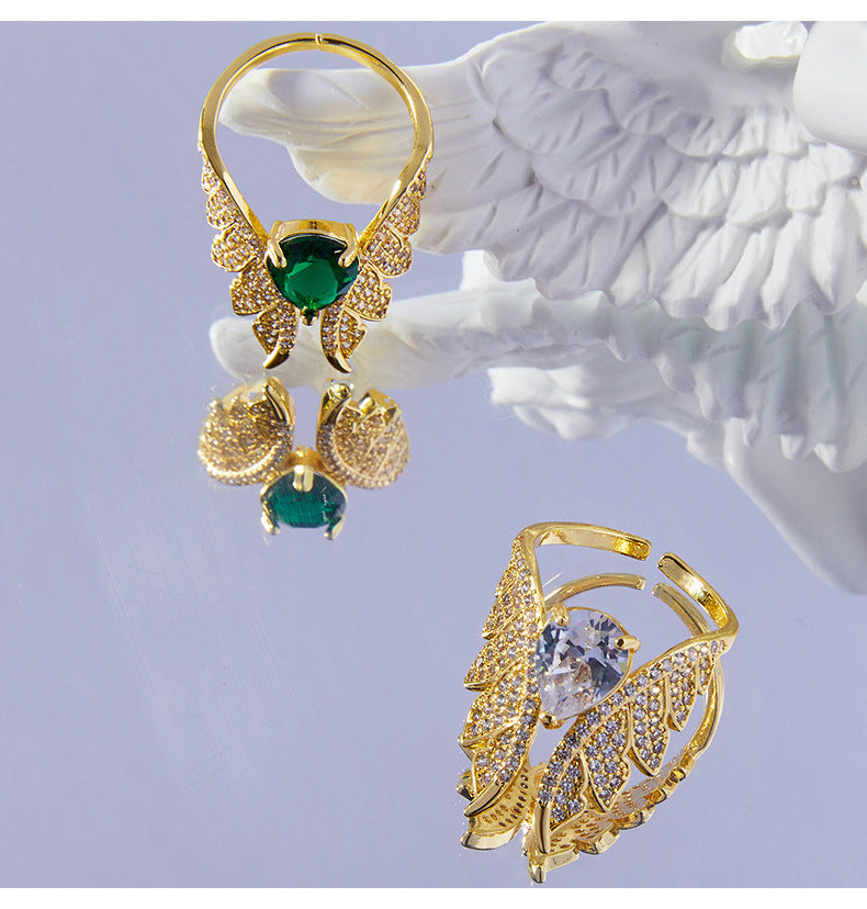 Angel Wings Sparkling Stone Ring