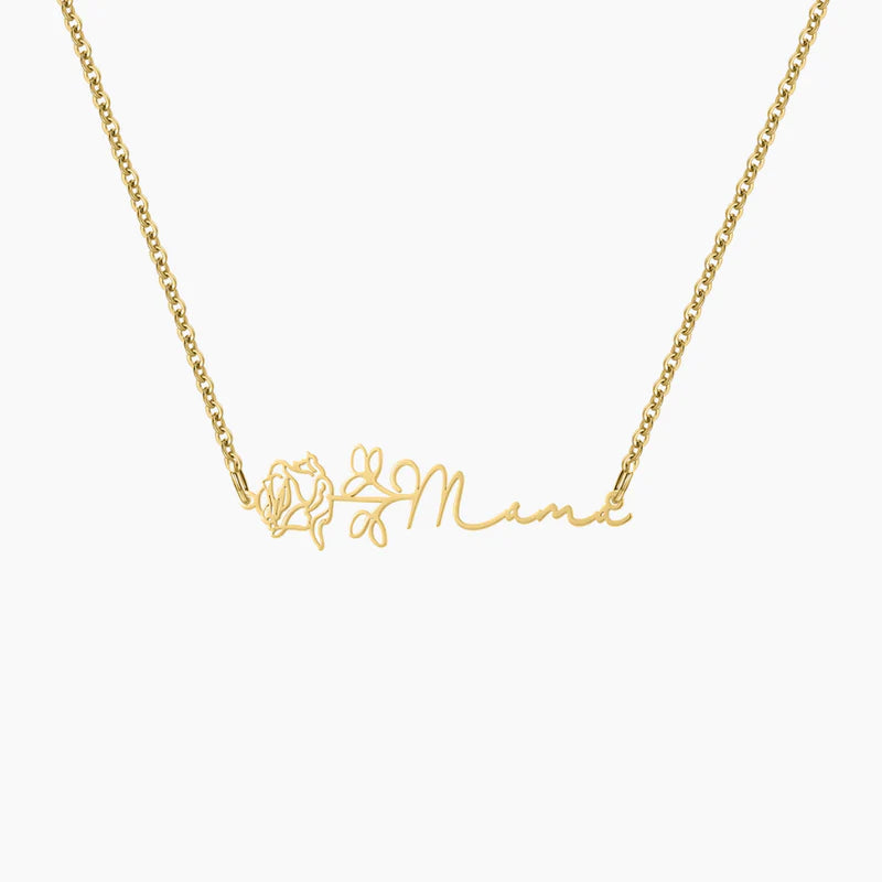 BIRTH FLOWER HORIZONTAL NAME NECKLACE