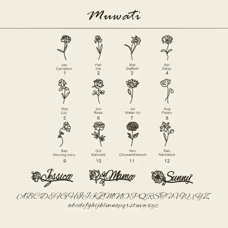 BIRTH FLOWER HORIZONTAL NAME NECKLACE