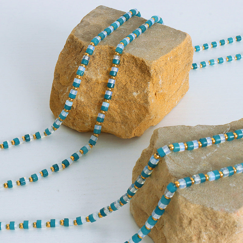 BLUE AND WHITE NATURAL STONE NECKLACE