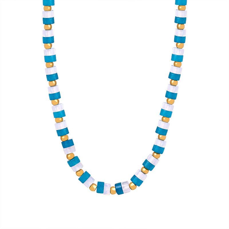 BLUE AND WHITE NATURAL STONE NECKLACE