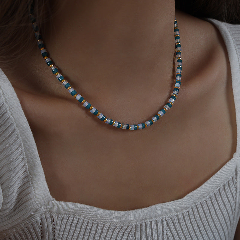 BLUE AND WHITE NATURAL STONE NECKLACE