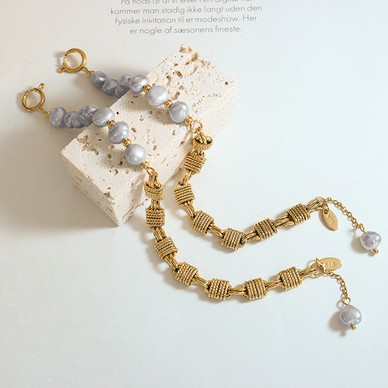 BRASS CHAIN PEARL BRACELET