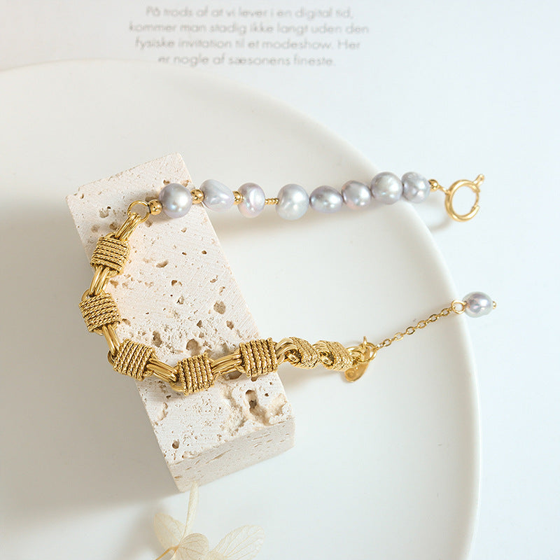 BRASS CHAIN PEARL BRACELET