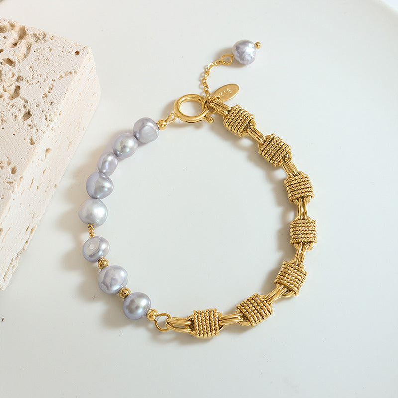 BRASS CHAIN PEARL BRACELET