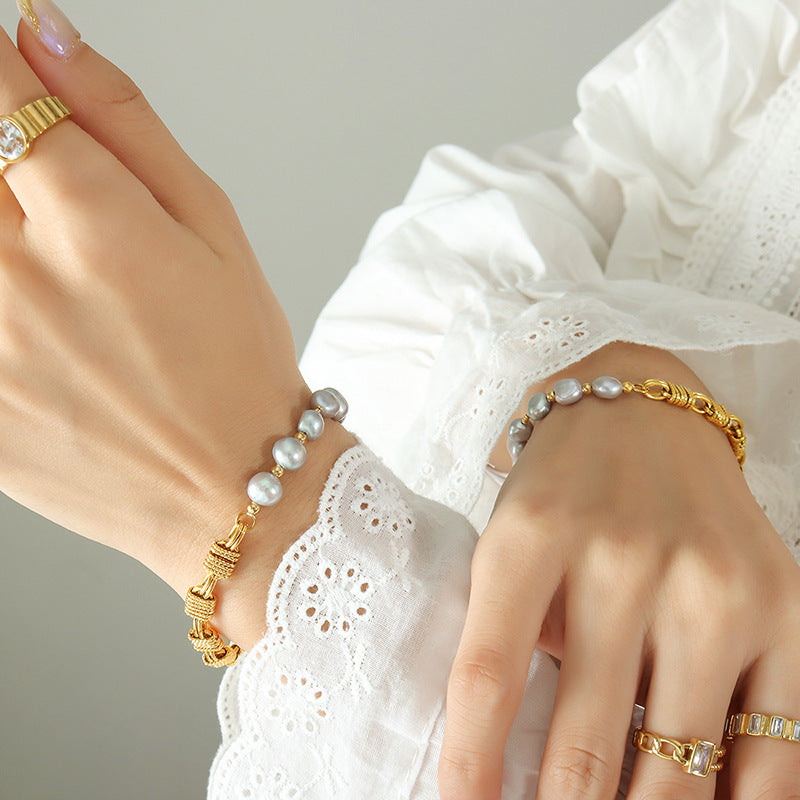 BRASS CHAIN PEARL BRACELET