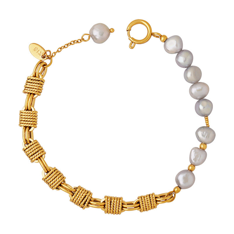 BRASS CHAIN PEARL BRACELET