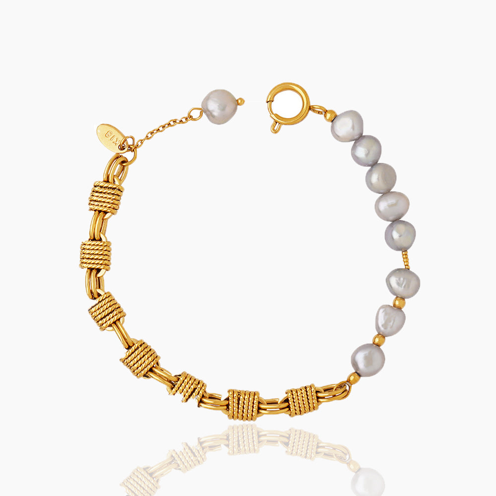 BRASS CHAIN PEARL BRACELET