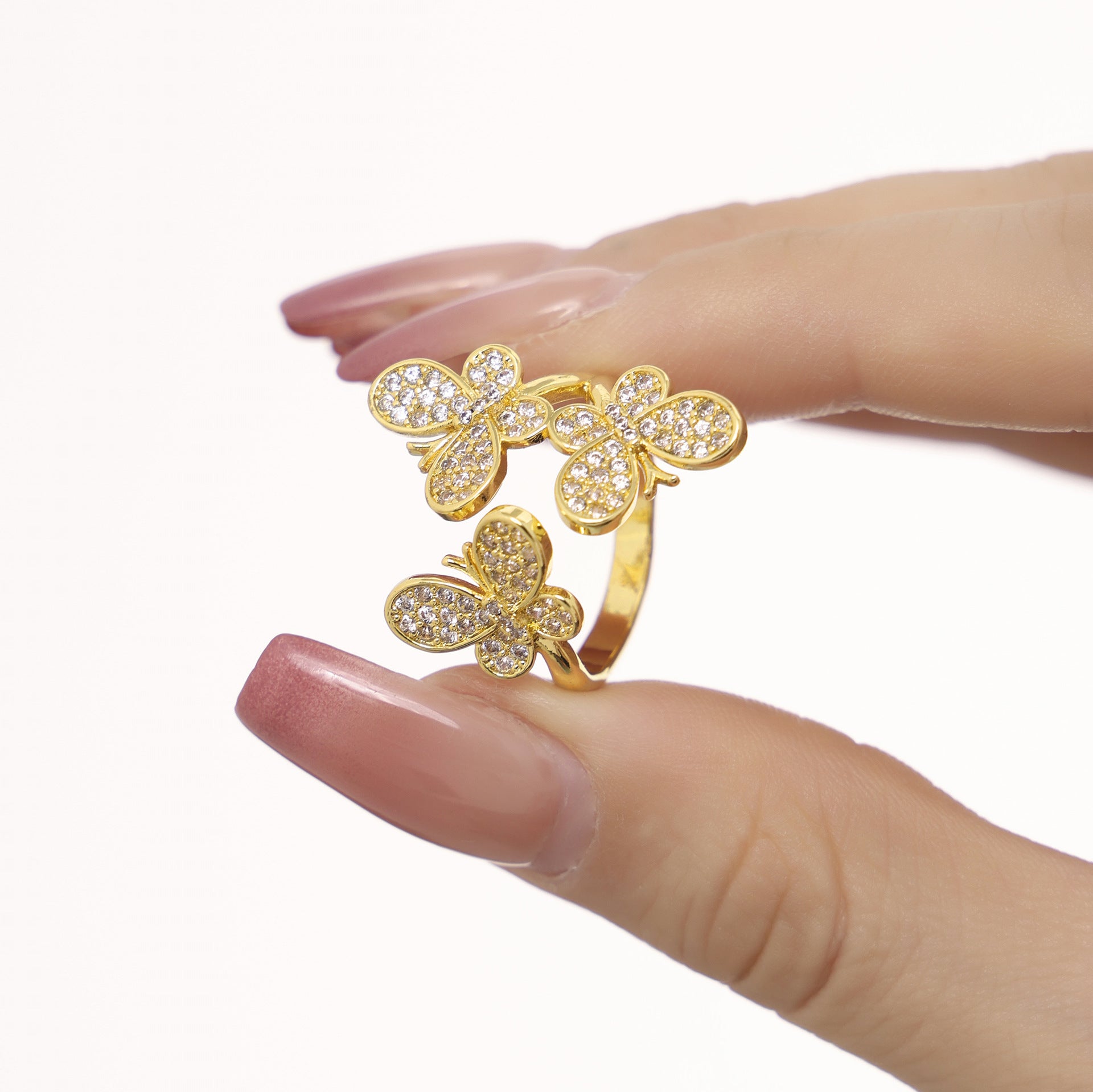 Butterfly Flower Sparkling Stone Open Ring