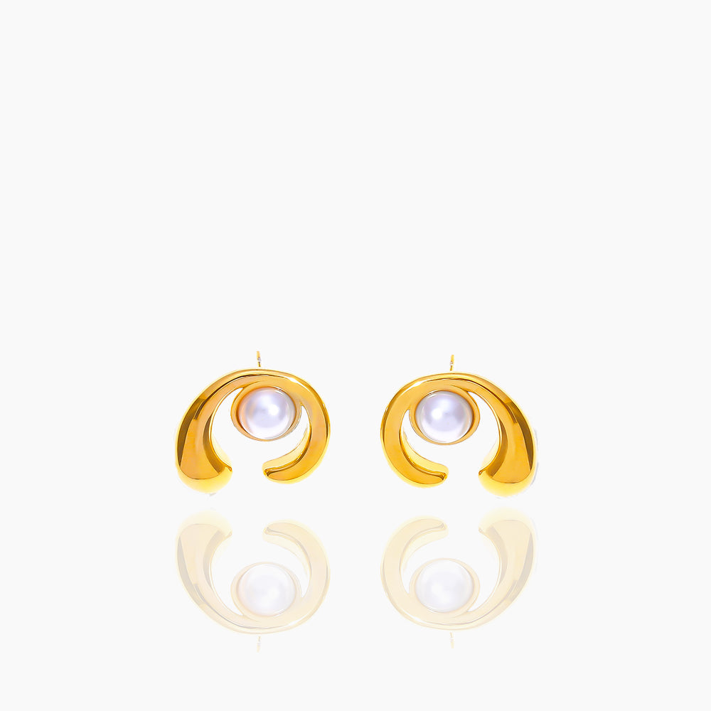 C-SHAPED PEARL STUDDED EARRINGS