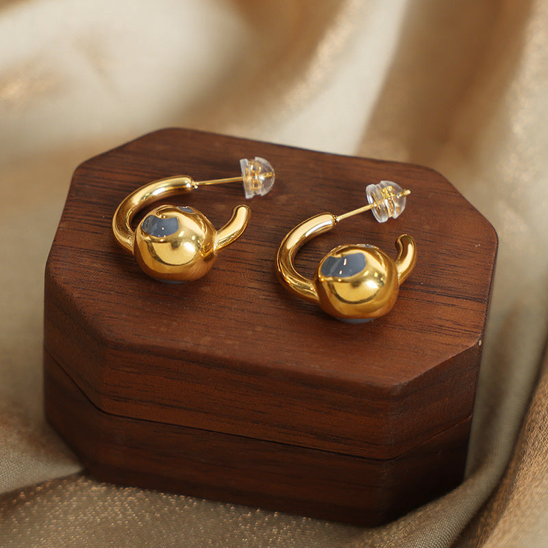 C-SHAPED SPHERICAL SPLICED EARRINGS
