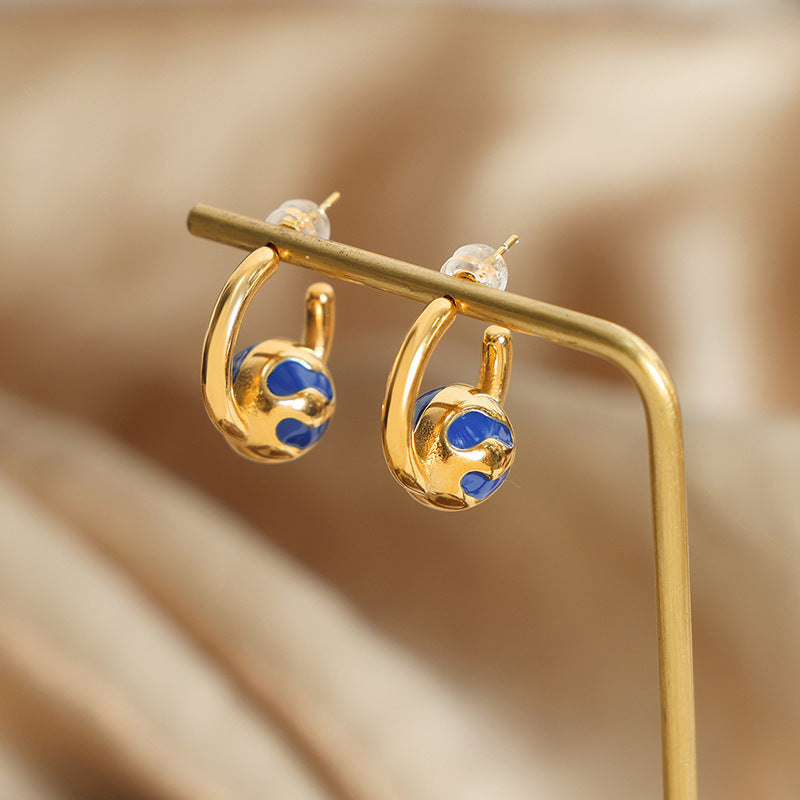 C-SHAPED SPHERICAL SPLICED EARRINGS