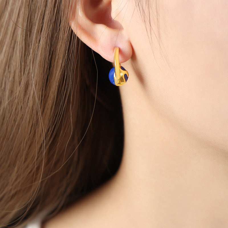 C-SHAPED SPHERICAL SPLICED EARRINGS