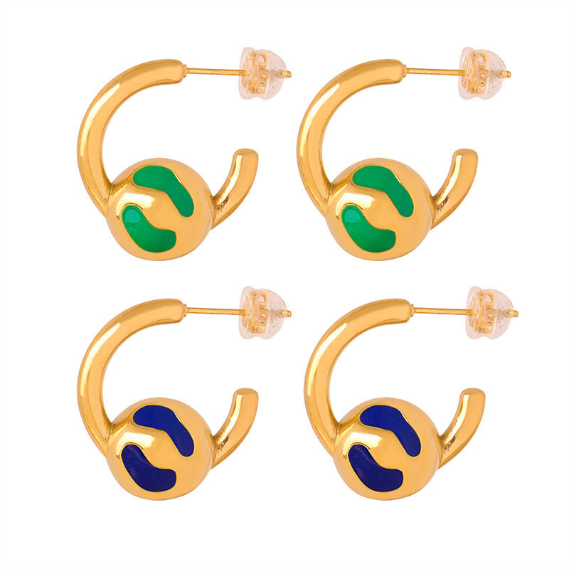 C-SHAPED SPHERICAL SPLICED EARRINGS