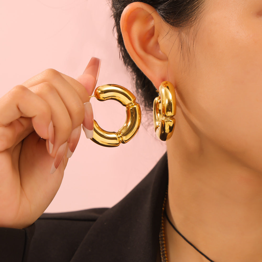 C-SHAPED HOLLOW BAMBOO JOINT EARRINGS