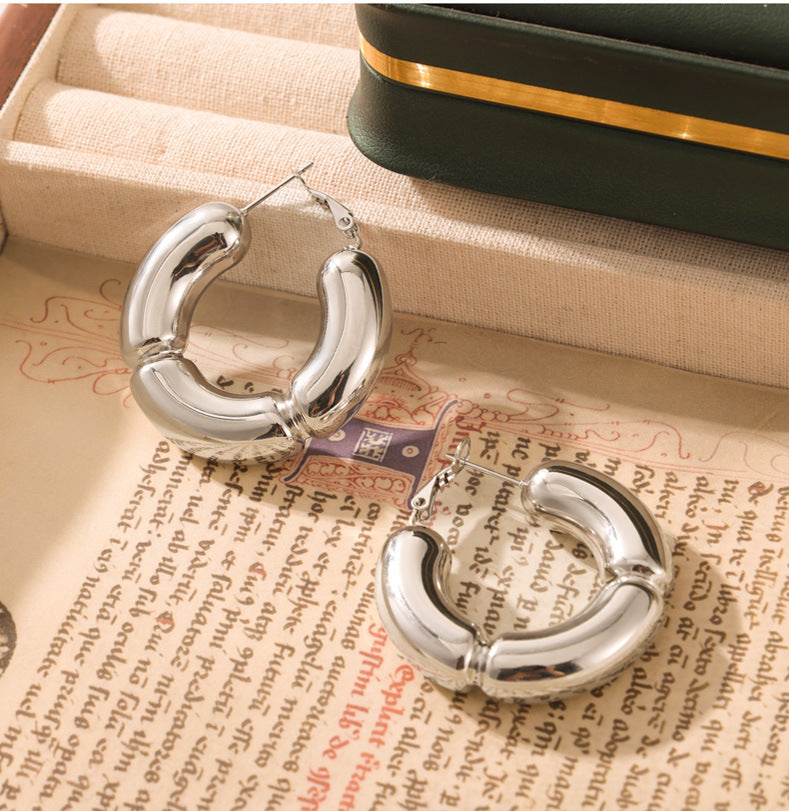 C-SHAPED HOLLOW BAMBOO JOINT EARRINGS