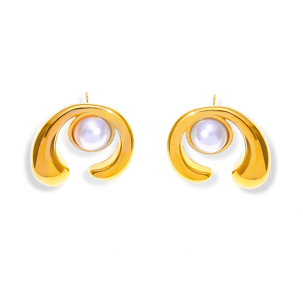 C-SHAPED PEARL STUDDED EARRINGS