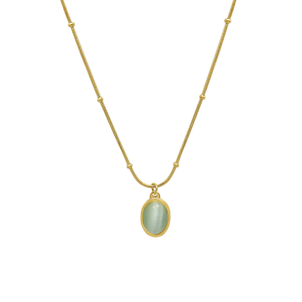 CAT'S EYE STONE OVAL PENDANT NECKLACE