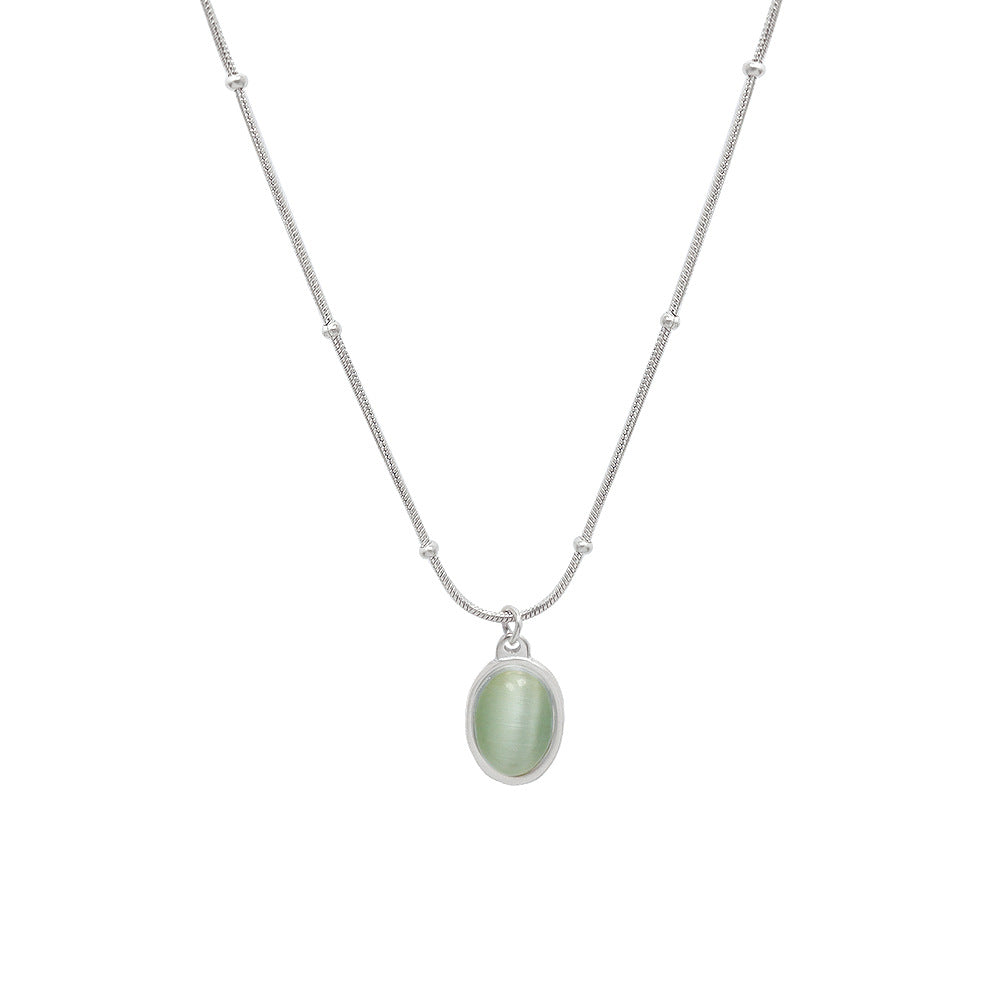 CAT'S EYE STONE OVAL PENDANT NECKLACE