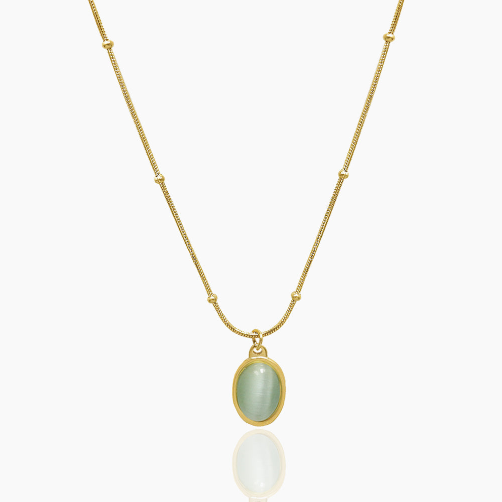 CAT'S EYE STONE OVAL PENDANT NECKLACE