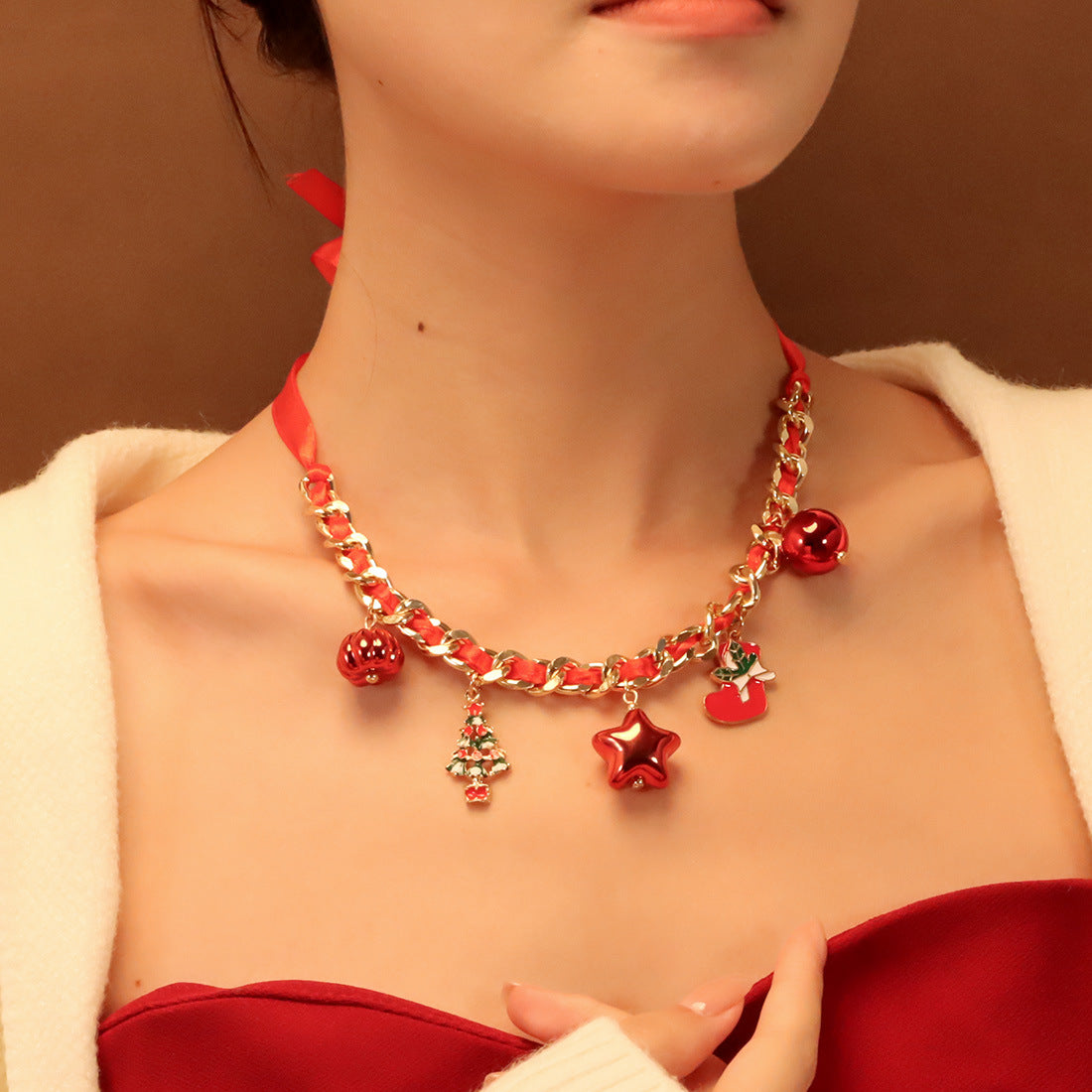 CHRISTMAS GIFT SNOWFLAKE SANTA CLAUS PENDANT CREATIVE NECKLACE