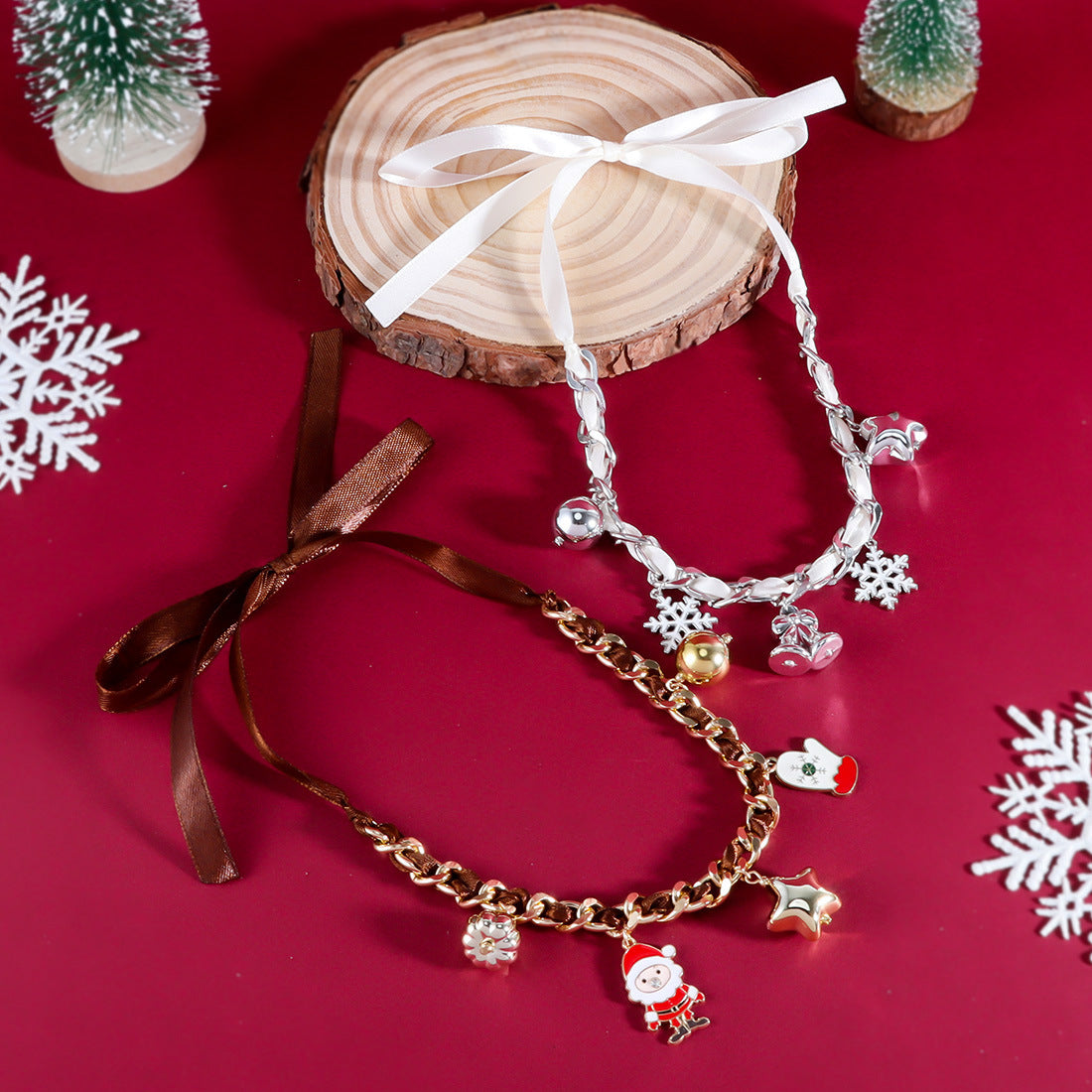 CHRISTMAS GIFT SNOWFLAKE SANTA CLAUS PENDANT CREATIVE NECKLACE