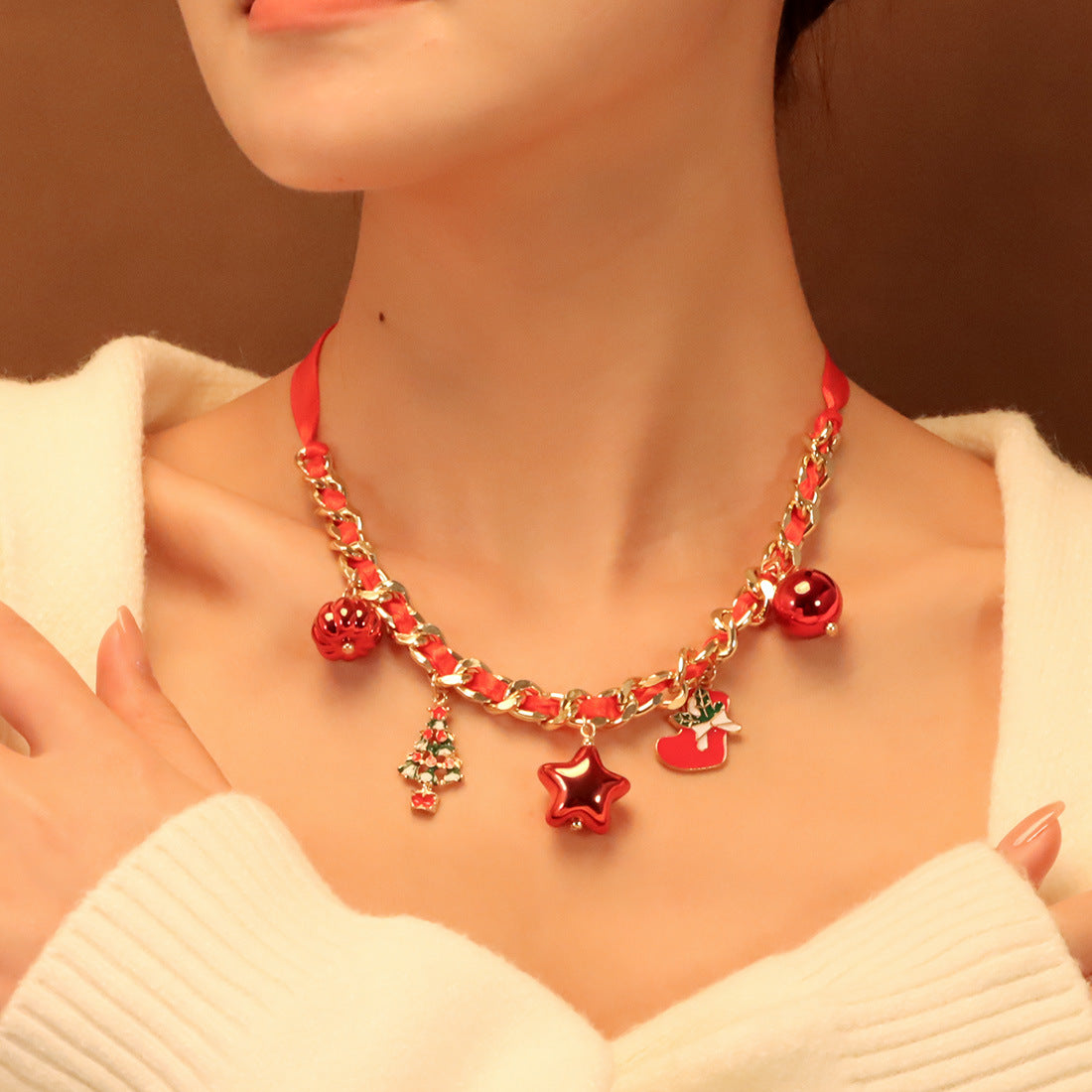 CHRISTMAS GIFT SNOWFLAKE SANTA CLAUS PENDANT CREATIVE NECKLACE