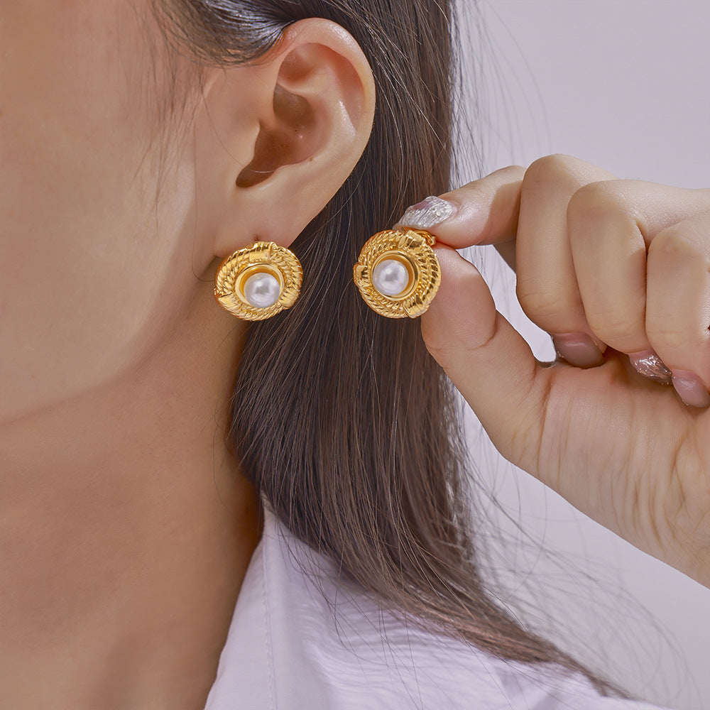 CIRCULAR THREAD IMITATION PEARL EARRINGS