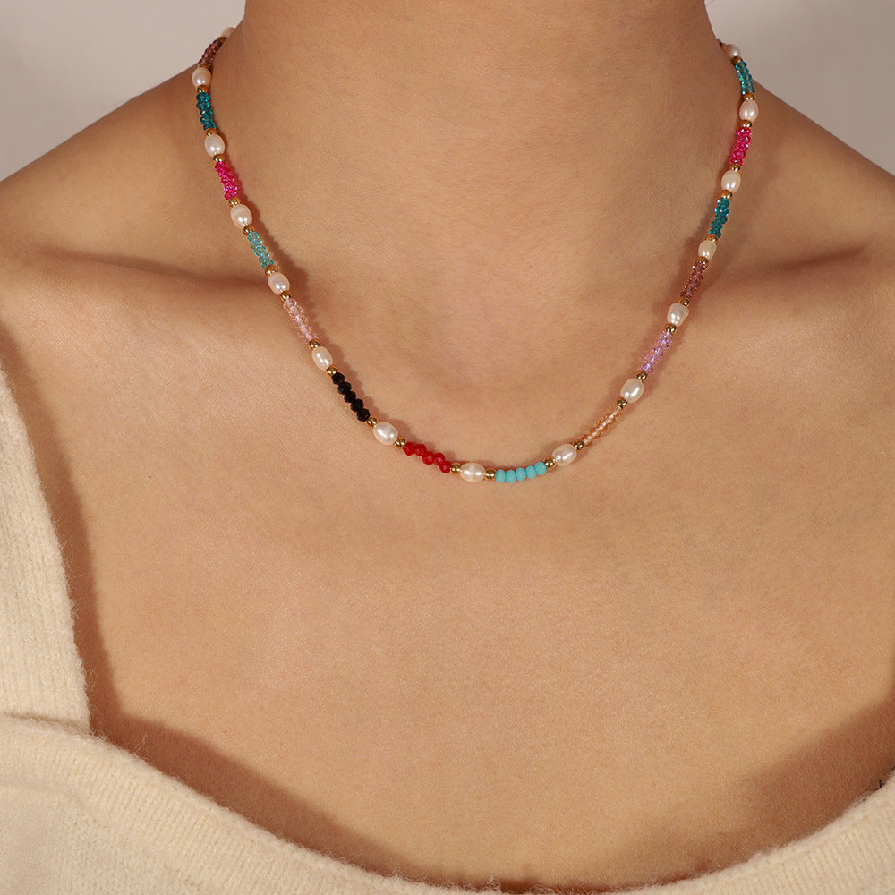 COLORED NATURAL STONE BEADED NECKLACE