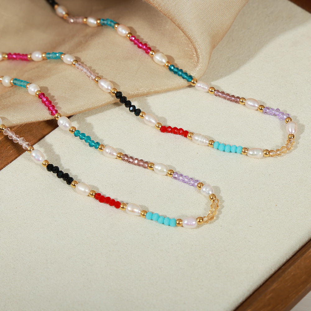 COLORED NATURAL STONE BEADED NECKLACE