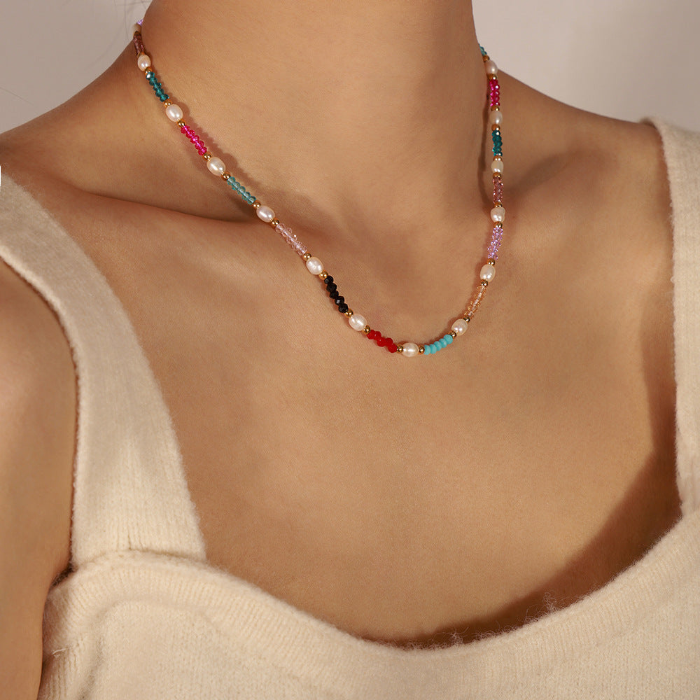 COLORED NATURAL STONE BEADED NECKLACE