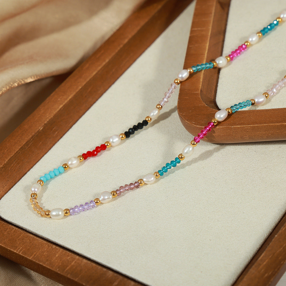 COLORED NATURAL STONE BEADED NECKLACE