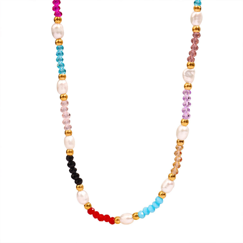 COLORED NATURAL STONE BEADED NECKLACE