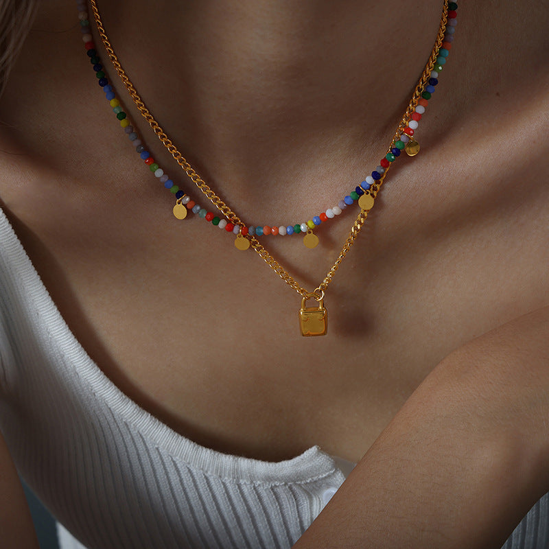 COLORFUL CUT GOLD LOCK NECKLACE