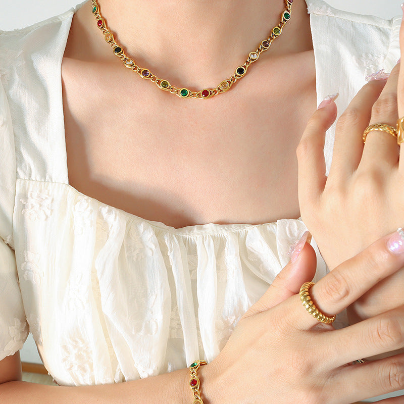 COLORFUL STONE SPLICED BRACELET NECKLACE