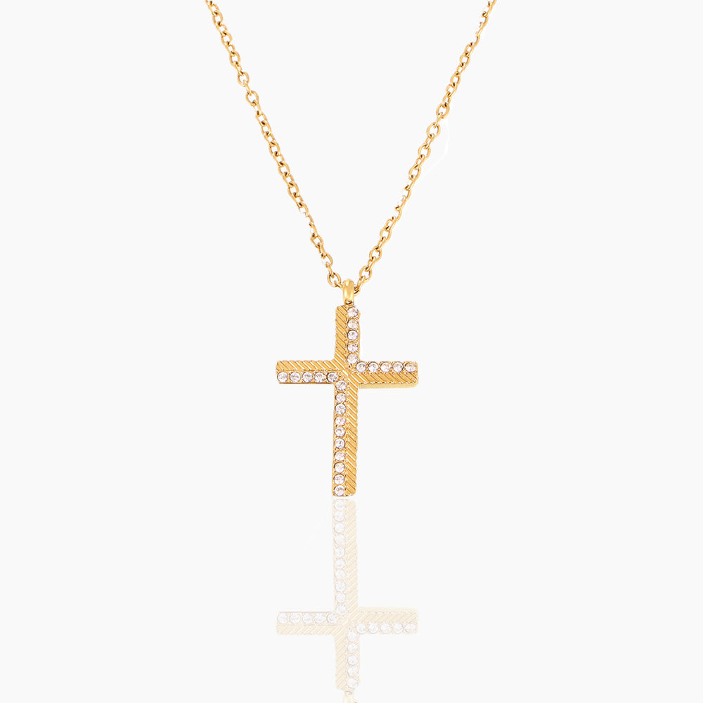 CREATIVE DIAGONAL CROSS ZIRCON PENDANT NECKLACE