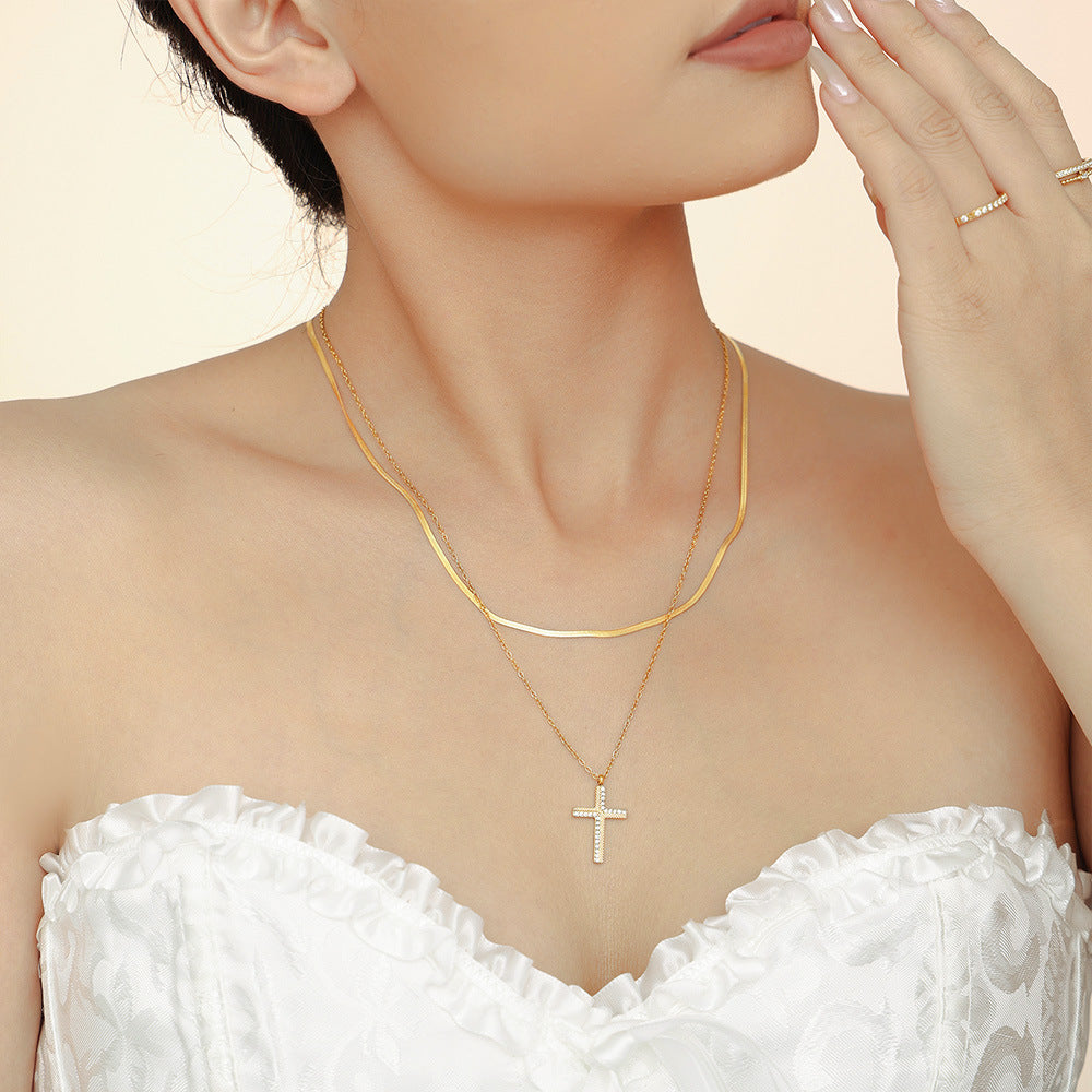 CREATIVE DIAGONAL CROSS ZIRCON PENDANT NECKLACE