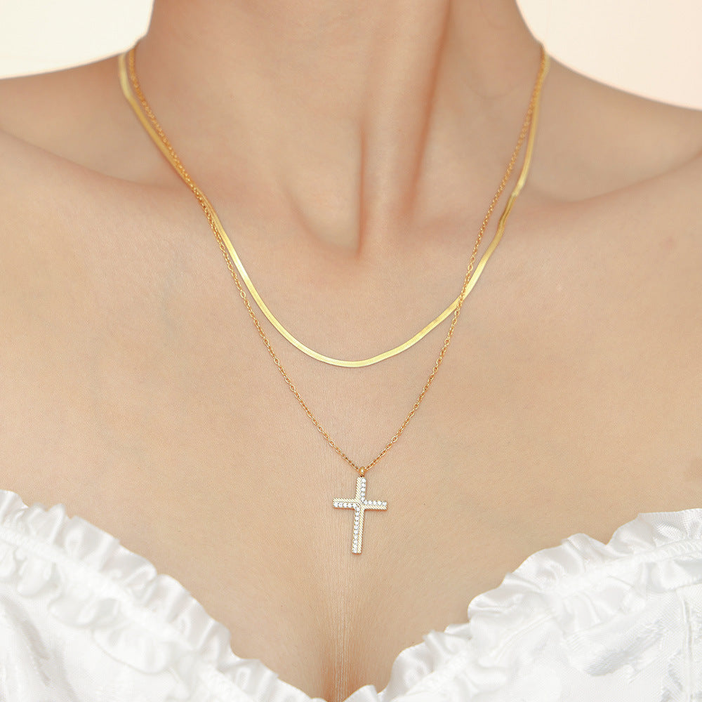 CREATIVE DIAGONAL CROSS ZIRCON PENDANT NECKLACE