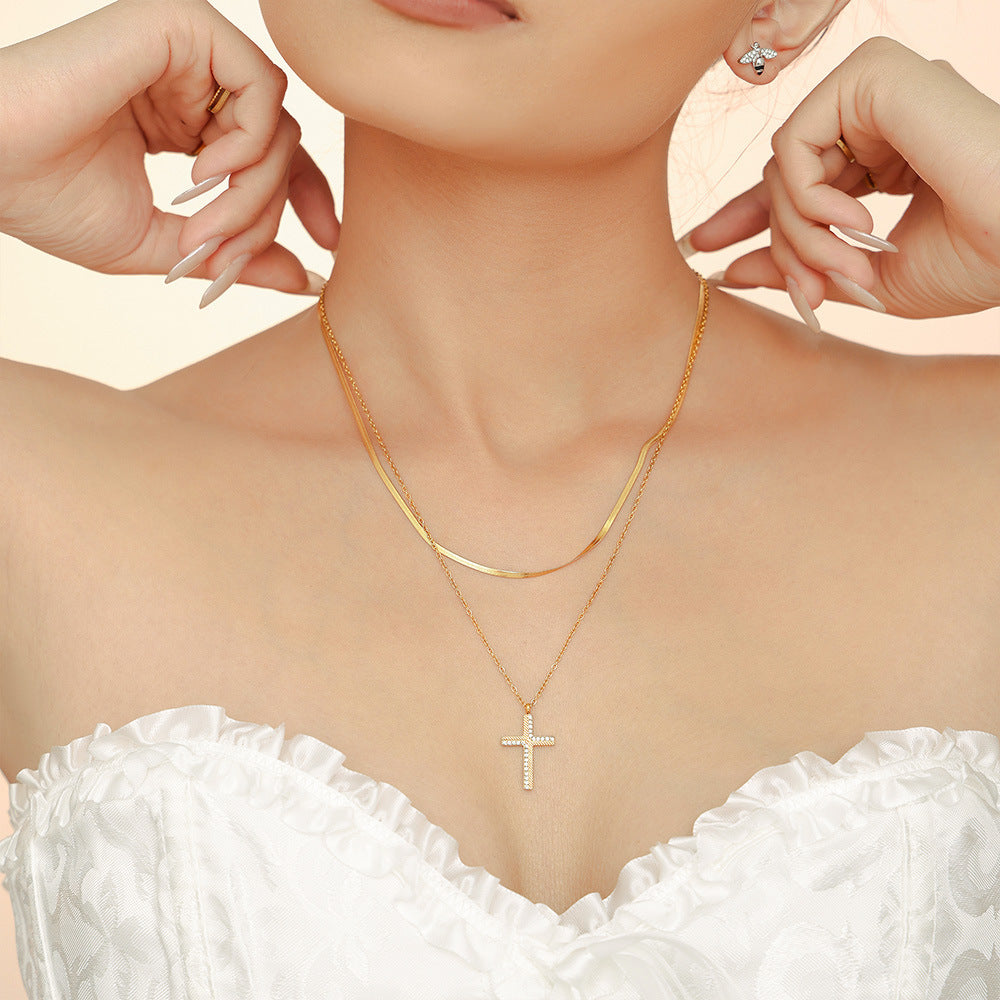 CREATIVE DIAGONAL CROSS ZIRCON PENDANT NECKLACE
