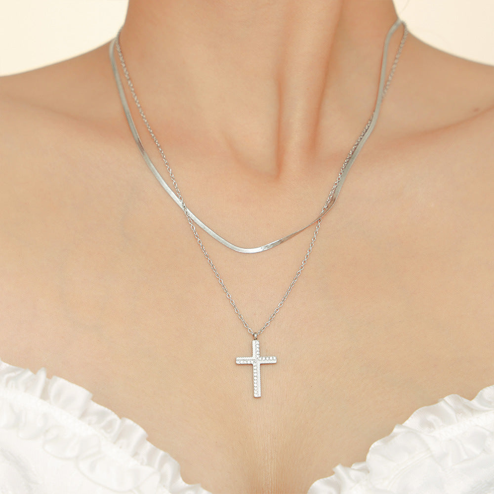 CREATIVE DIAGONAL CROSS ZIRCON PENDANT NECKLACE