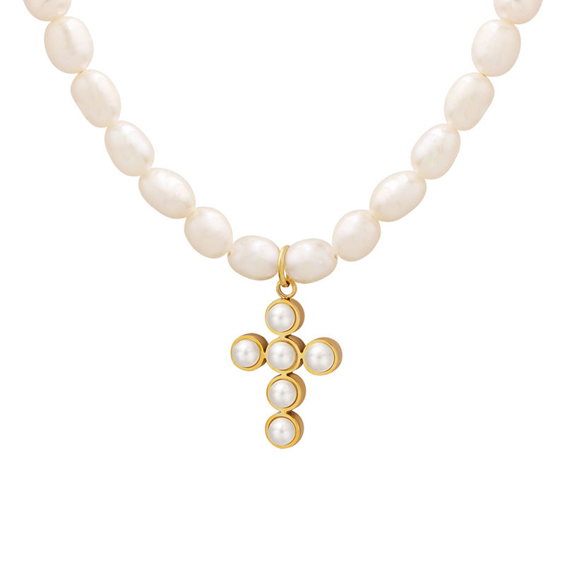 CROSS PENDANT PEARL NECKLACE