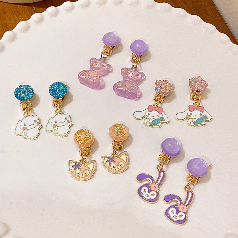 CUTE CARTOON EAR CLIP WITHOUT EAR HOLE EARRINGS