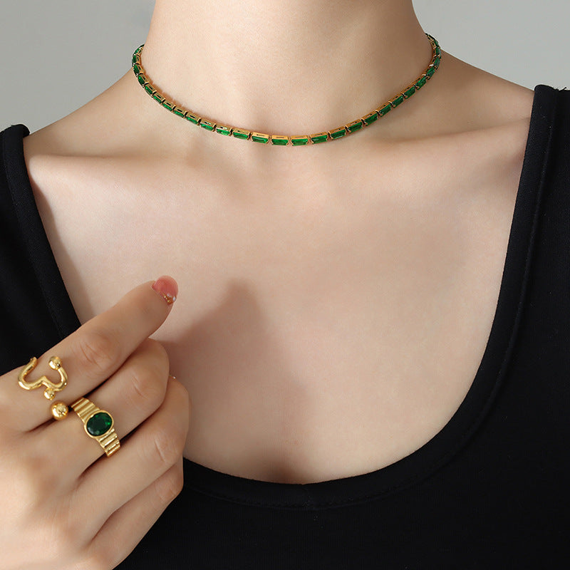 Colorful geometric block chain necklace