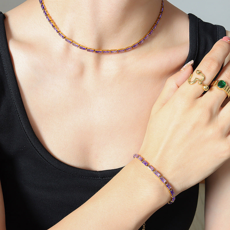 Colorful geometric block chain necklace