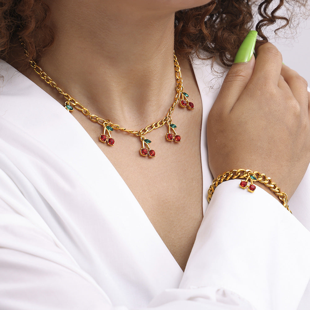 Creative New Red Cherry Stone Necklace