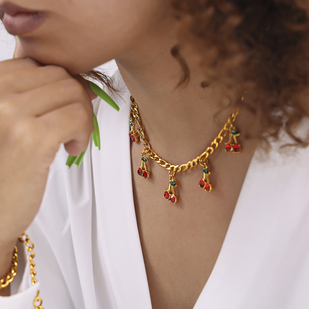 Creative New Red Cherry Stone Necklace
